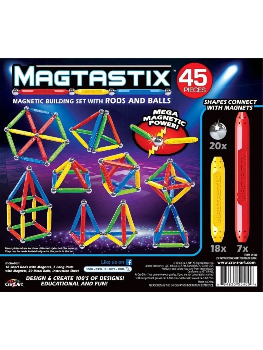 Creative Building Kit with Magnetic Balls & Rods - 45 Pieces for Ages 6